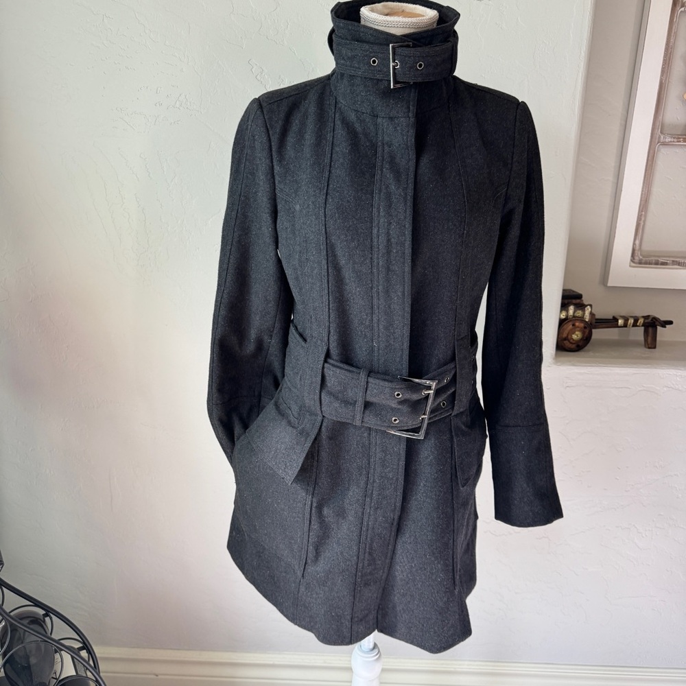 Zara Basic Jackets Womens Gray Wool Blend With‎ Belt Winter Coat Size Medium